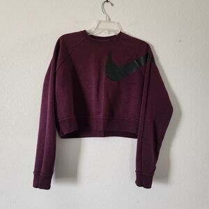 Nike Women's Dri-Fit Maroon Cropped Hoodie With Black Nike Swoop Size Small